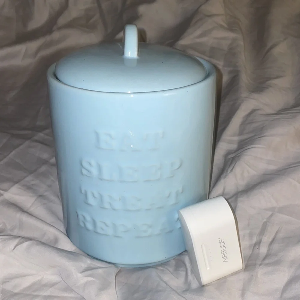 Light blue pet treat canister